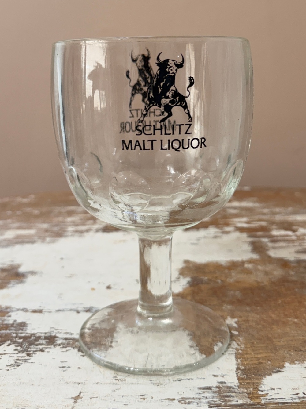 Clear Glass Footed Beer Dimpled Goblet Schlitz Malt Liquor Black Bull